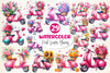 Pink Scooter Flowers Clipart Bundle