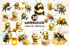 Vintage Bee Expressions Collection Clipart Bundle - CraftNest - Digital Crafting and Art