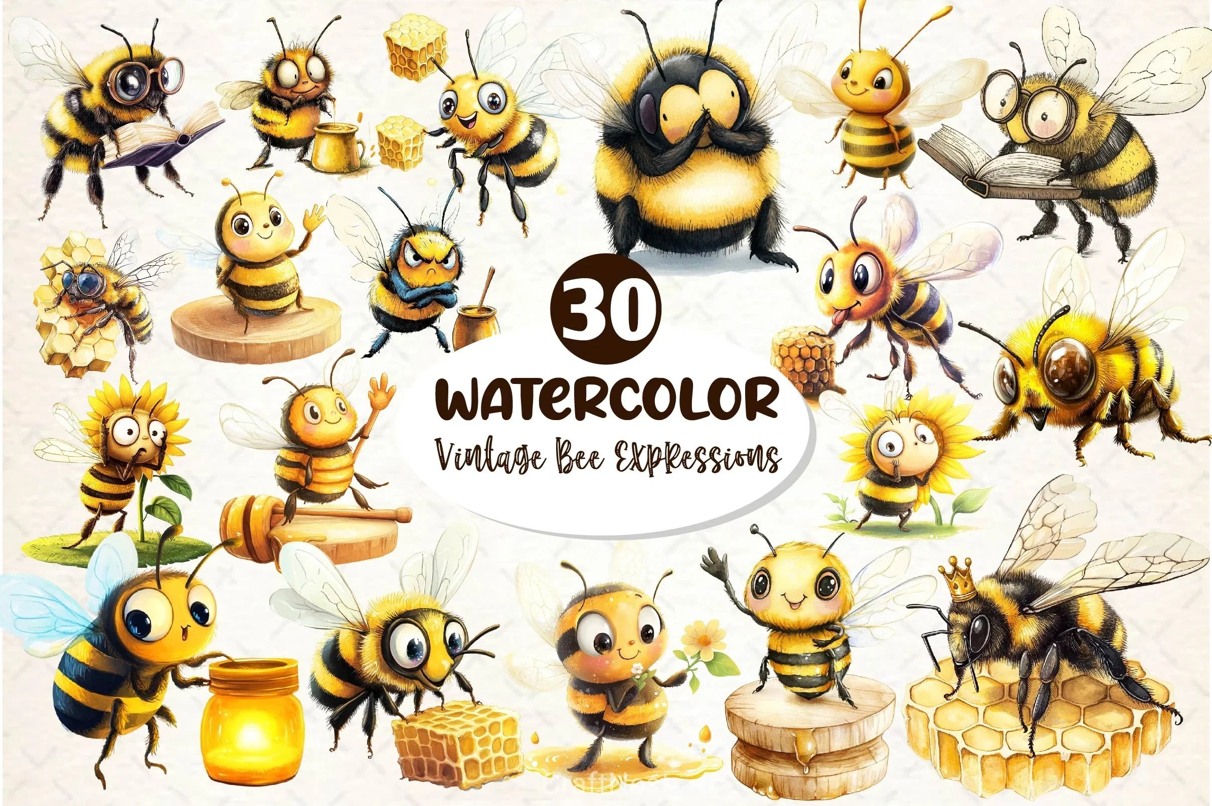 Vintage Bee Expressions Collection Clipart Bundle - CraftNest - Digital Crafting and Art