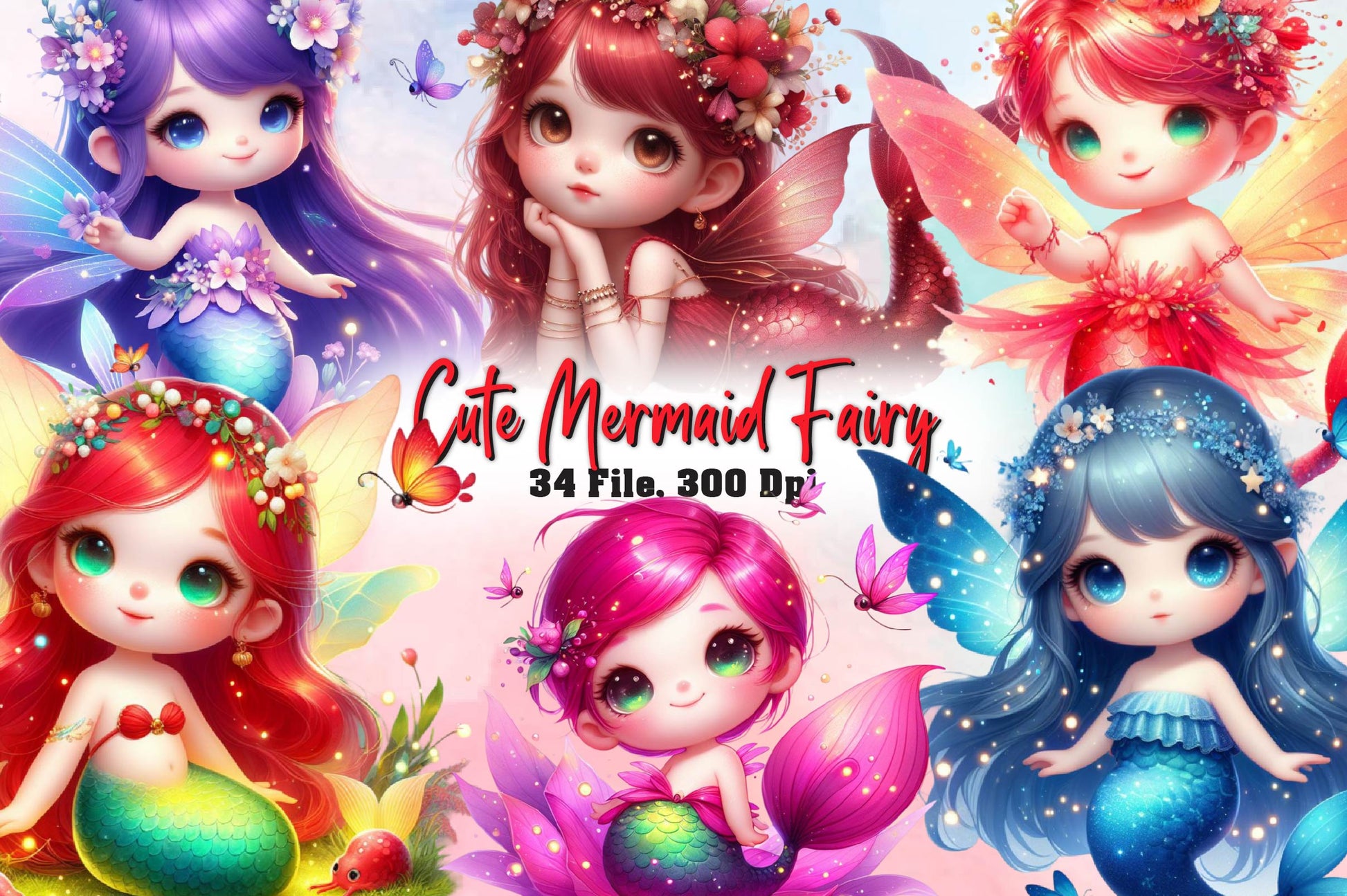 Cute Mermaid Fairy Clipart Bundle - CraftNest - Digital Crafting and Art
