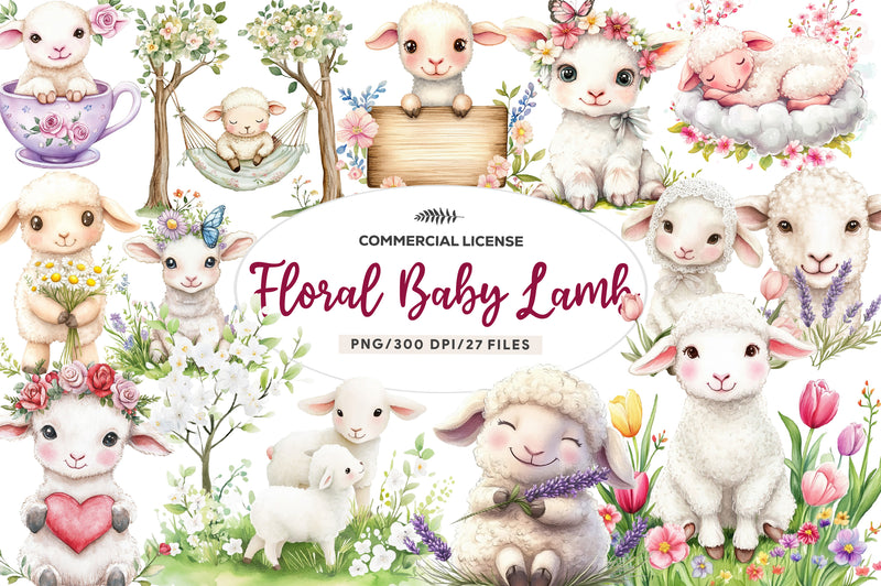 Spring Floral Baby Lamb Clipart Bundle - CraftNest - Digital Crafting and Art