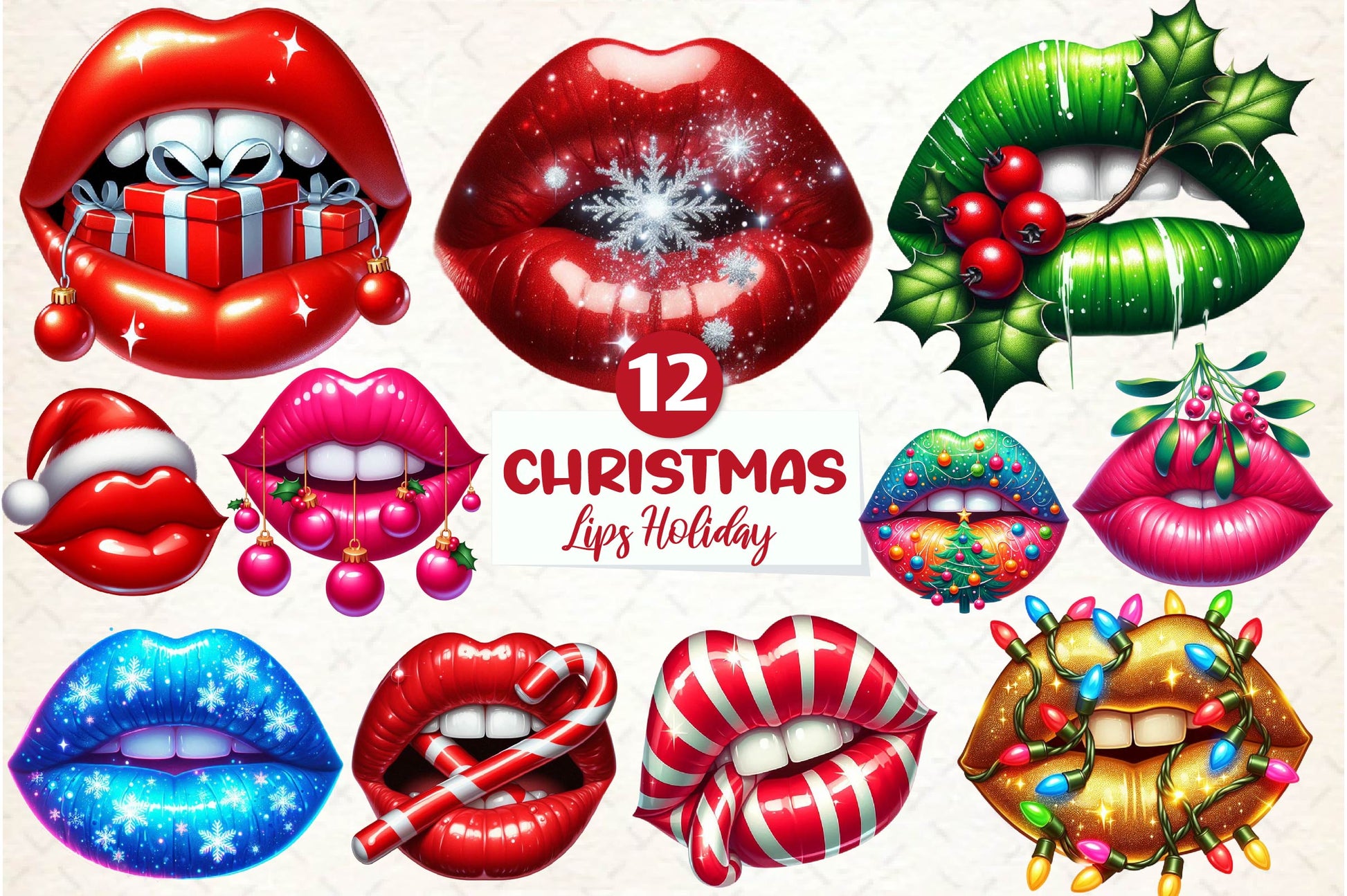 Lips Christmas Lips Holiday Lips Clipart Bundle - CraftNest - Digital Crafting and Art