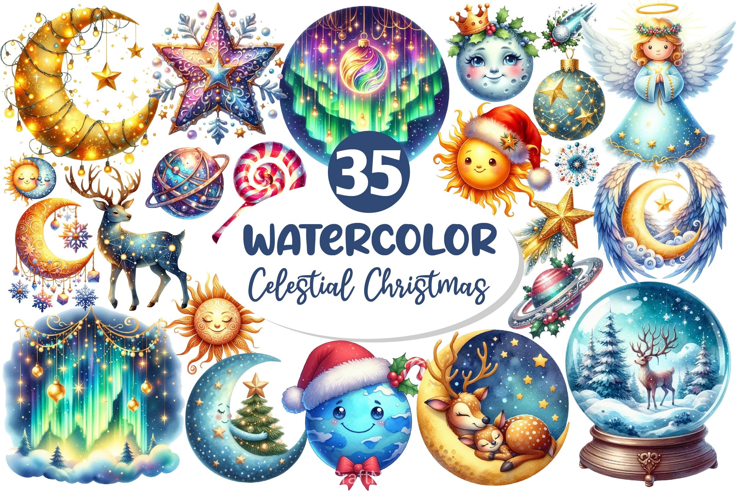 Celestial Christmas Clipart Bundle 2 - CraftNest - Digital Crafting and Art