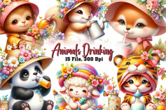 Baby Animals Drinking Clipart Bundle - CraftNest - Digital Crafting and Art