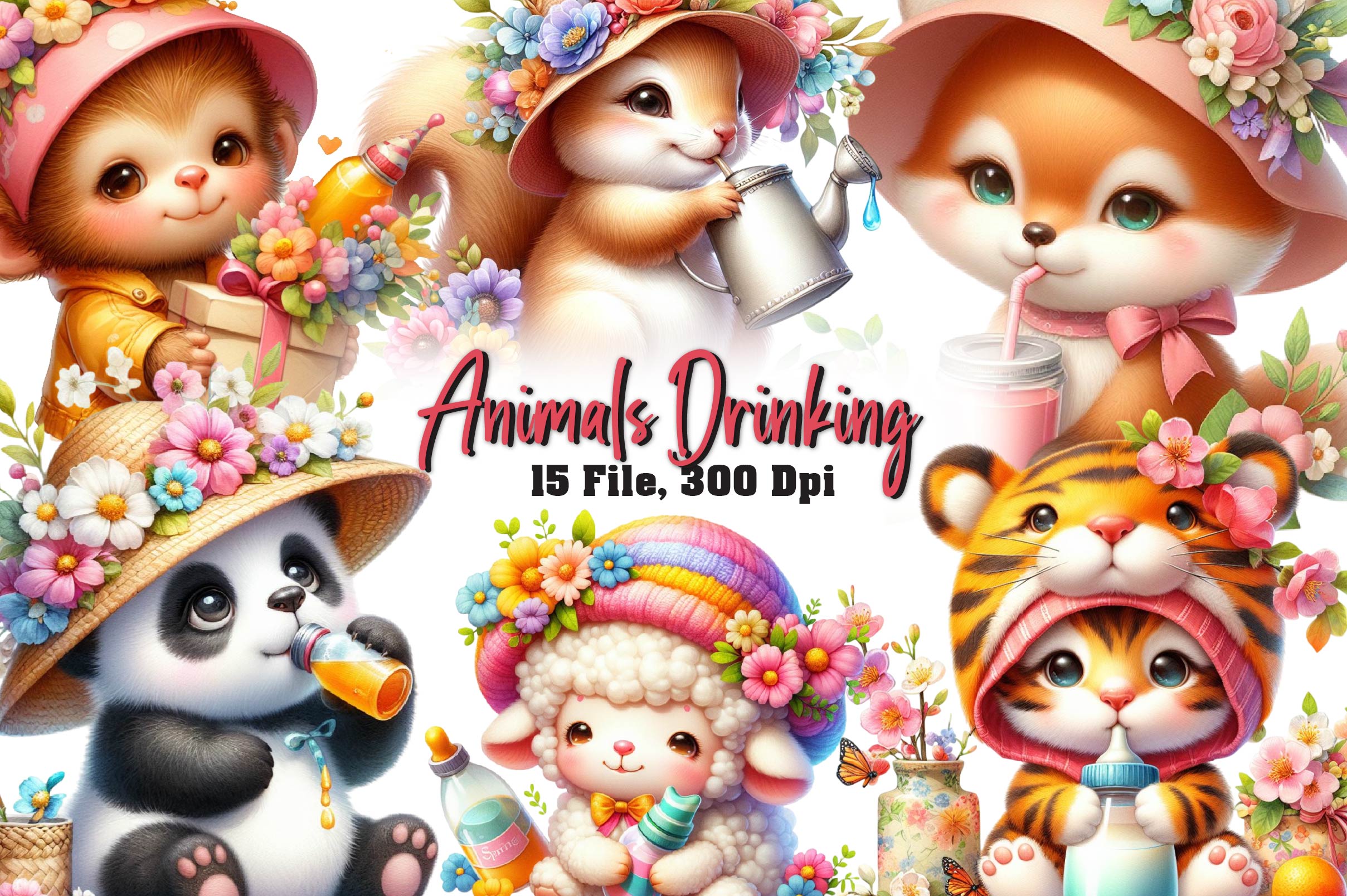 Baby Animals Drinking Clipart Bundle - CraftNest - Digital Crafting and Art