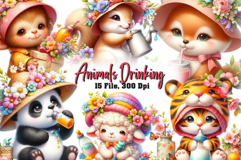 Baby Animals Drinking Clipart Bundle - CraftNest - Digital Crafting and Art