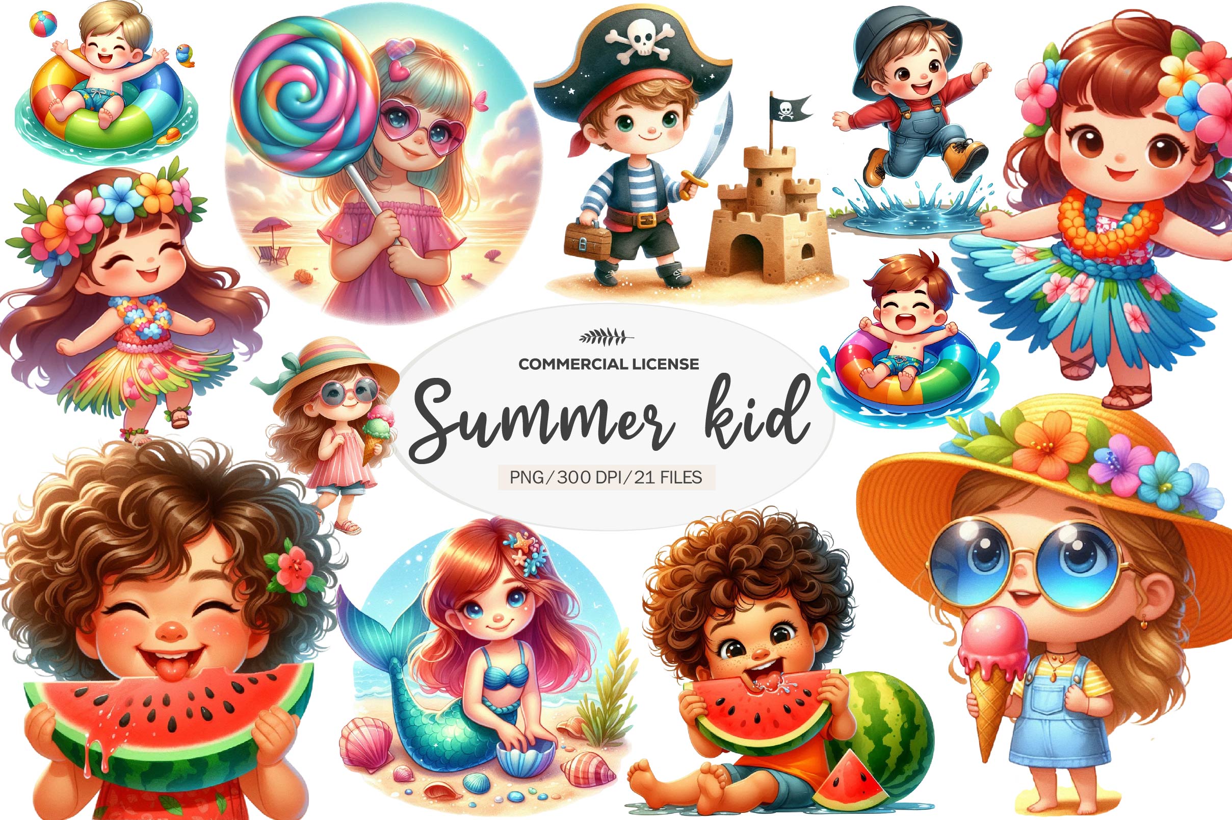 Summer Happy Cartoon Kid Clipart Bundle - CraftNest - Digital Crafting and Art