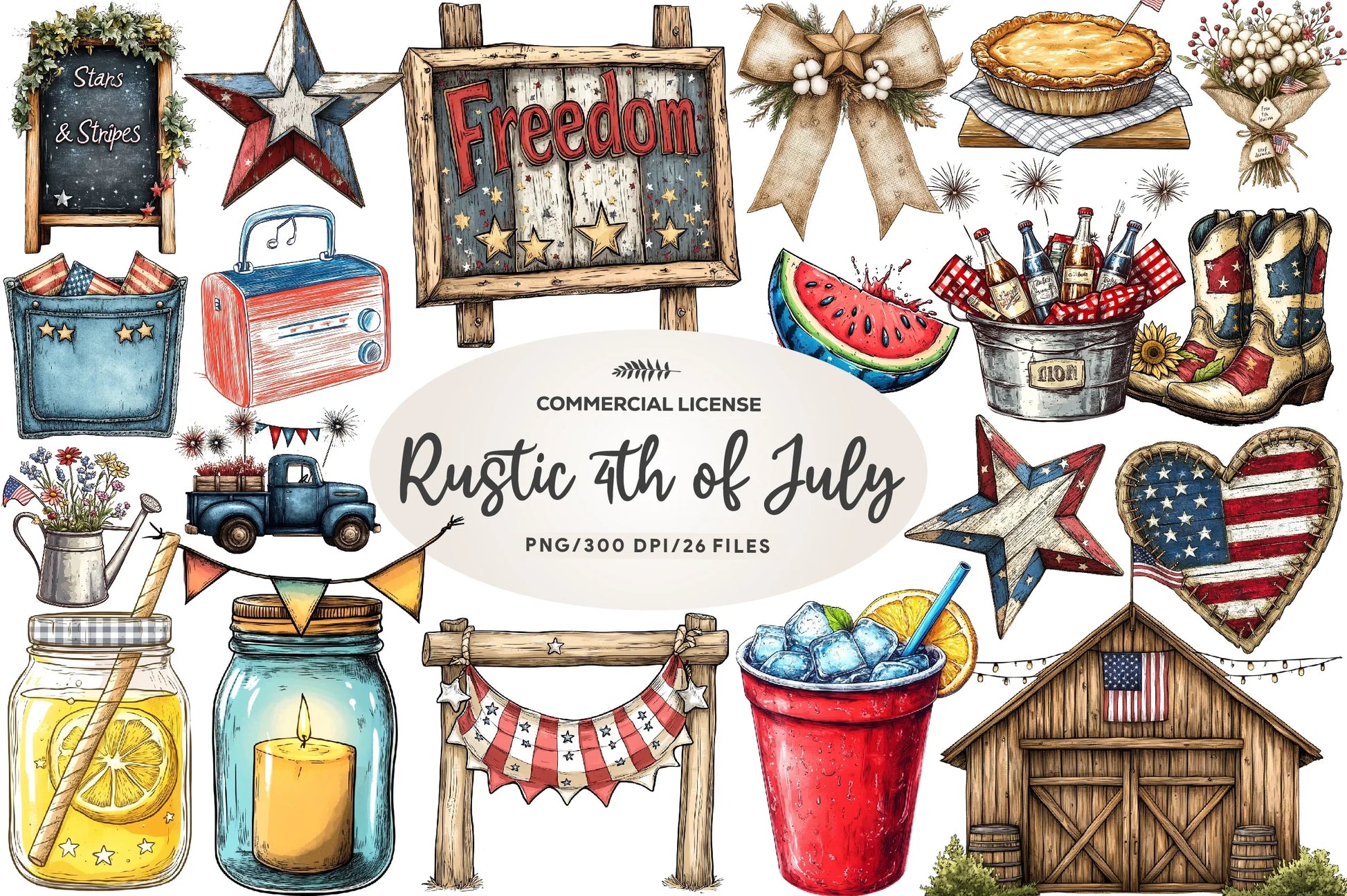 Rustic 4th Of July Clipart Bundle - CraftNest - Digital Crafting and Art