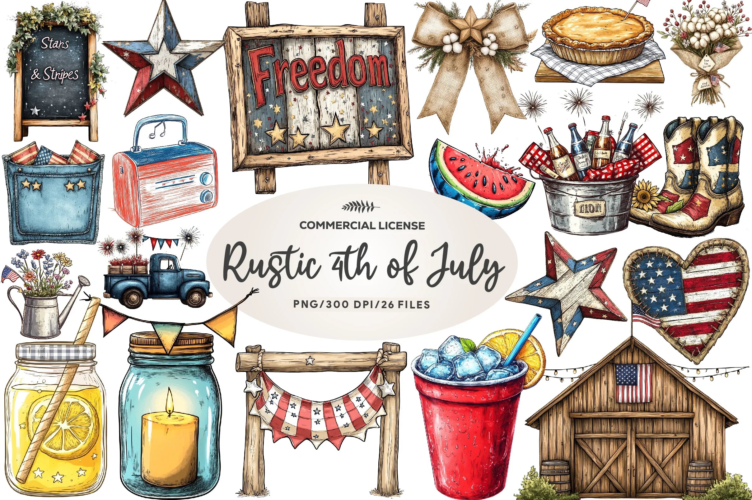 Rustic 4th Of July Clipart Bundle - CraftNest - Digital Crafting and Art