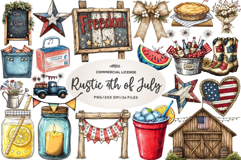 Rustic 4th Of July Clipart Bundle - CraftNest - Digital Crafting and Art