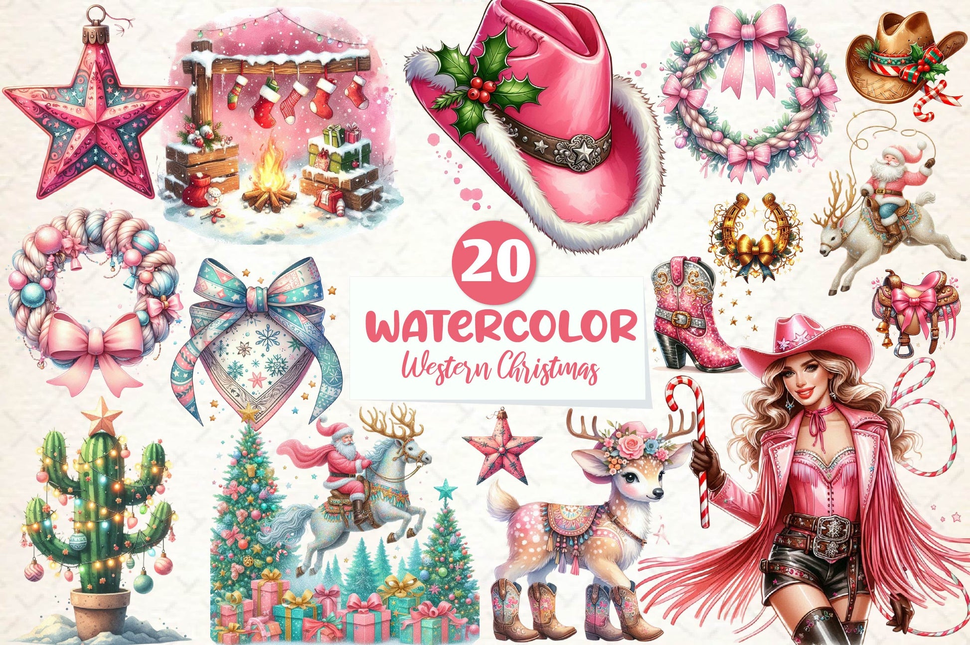 Coquette Western Christmas Clipart Bundle - CraftNest - Digital Crafting and Art