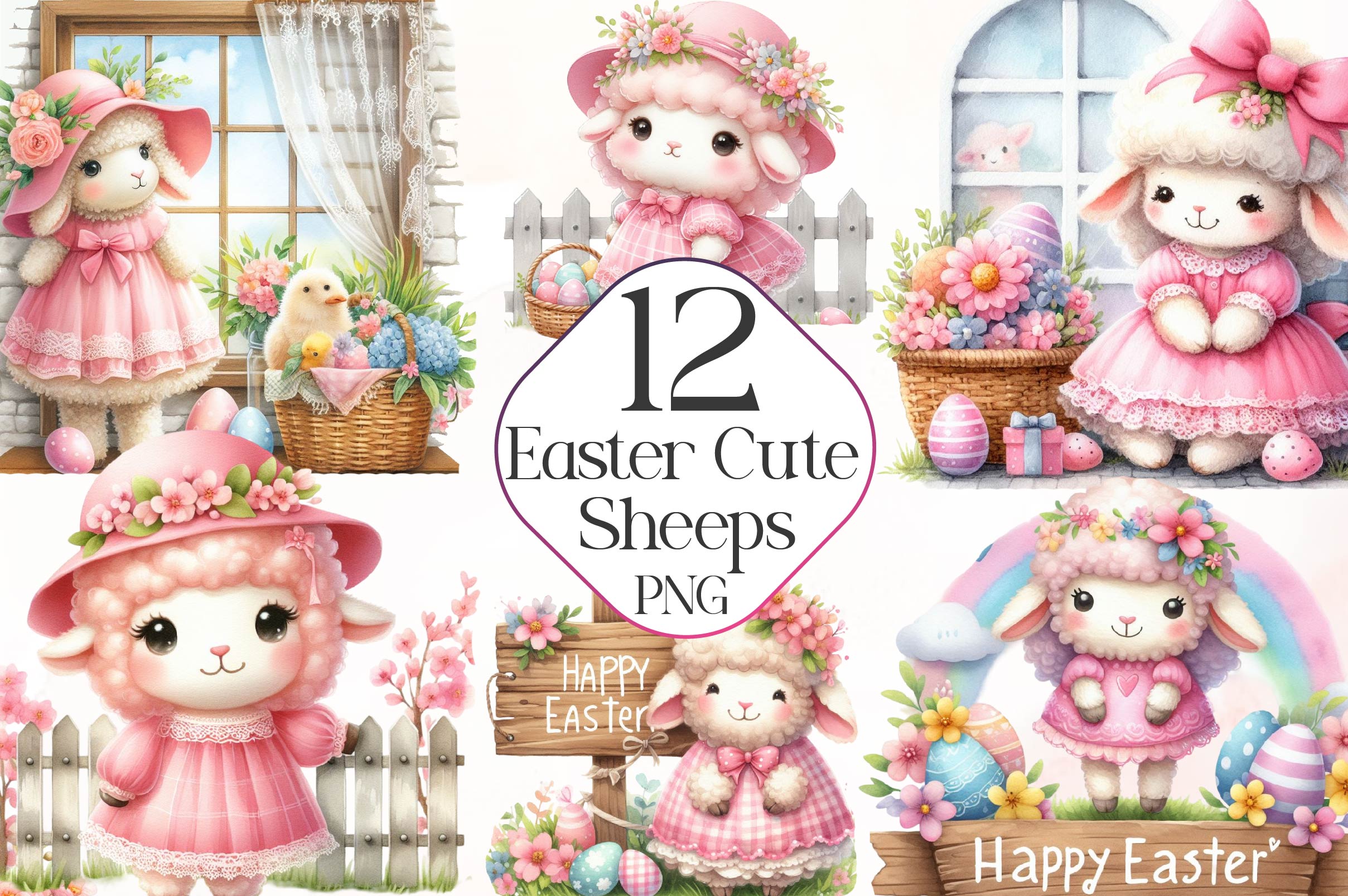 Easter Cute Easter Sheeps Clipart Bundle - CraftNest - Digital Crafting and Art