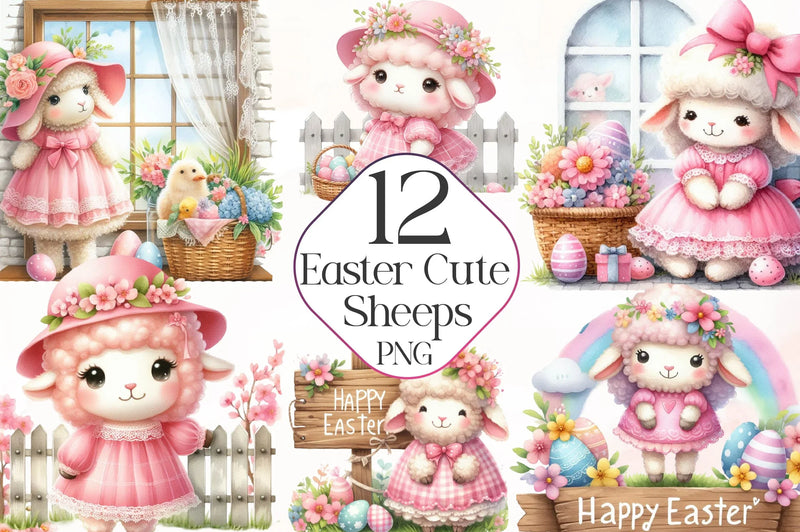 Easter Cute Easter Sheeps Clipart Bundle - CraftNest - Digital Crafting and Art