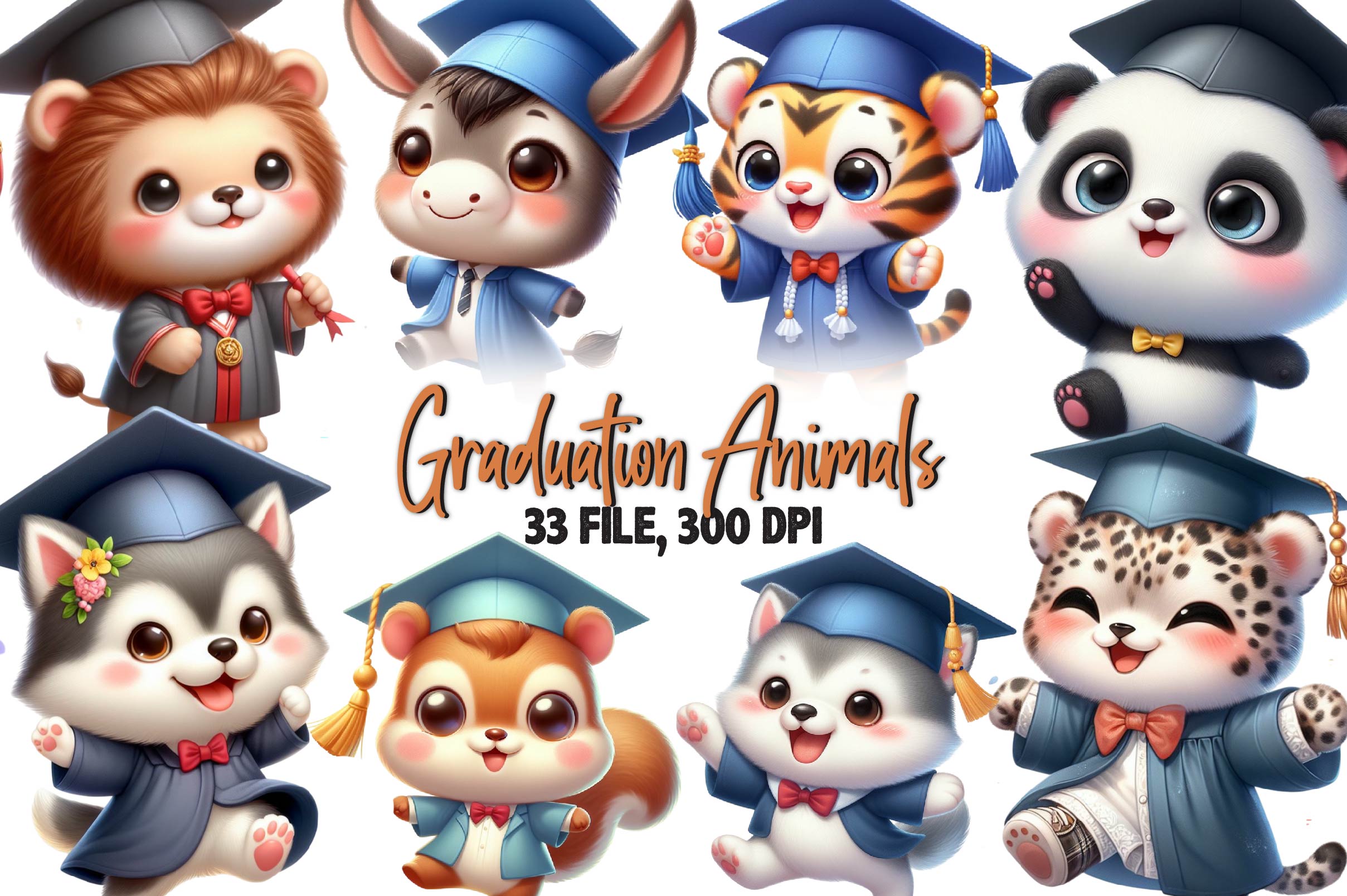 Animal Grad Graduation Animals Clipart Bundle