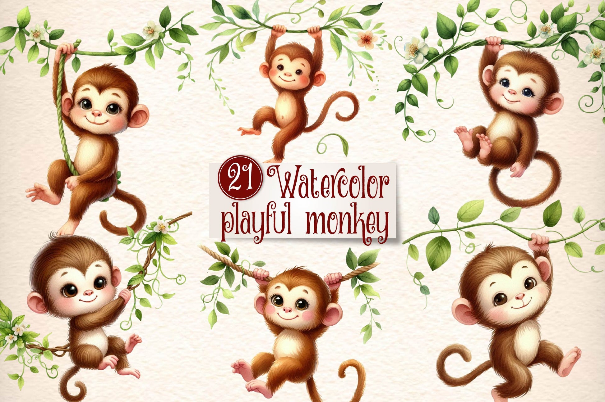 Playful Monkey Clipart Bundle - CraftNest - Digital Crafting and Art