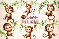 Playful Monkey Clipart Bundle - CraftNest - Digital Crafting and Art