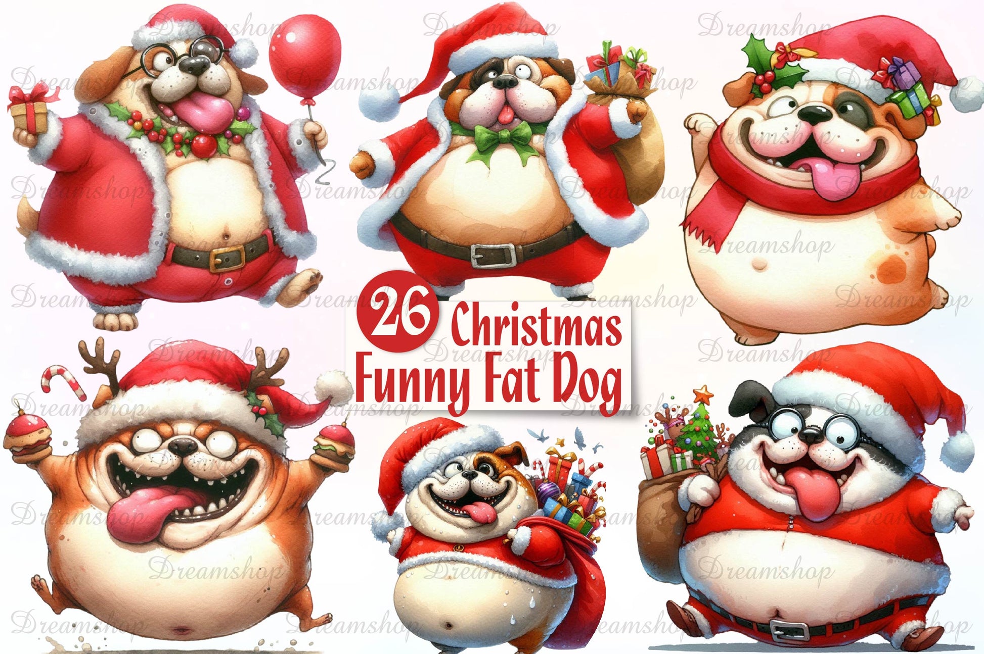 Christmas Funny Fat Dog Clipart Bundle - CraftNest - Digital Crafting and Art
