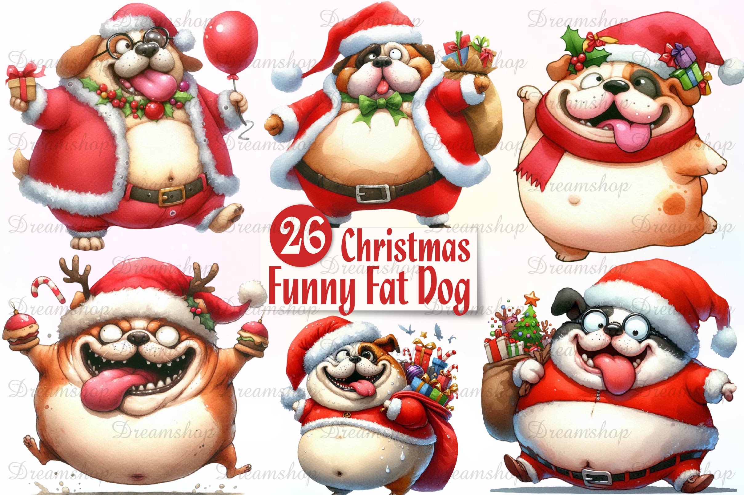 Christmas Funny Fat Dog Clipart Bundle - CraftNest - Digital Crafting and Art