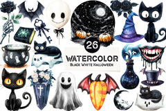 Black White Halloween Clipart Bundle - CraftNest - Digital Crafting and Art