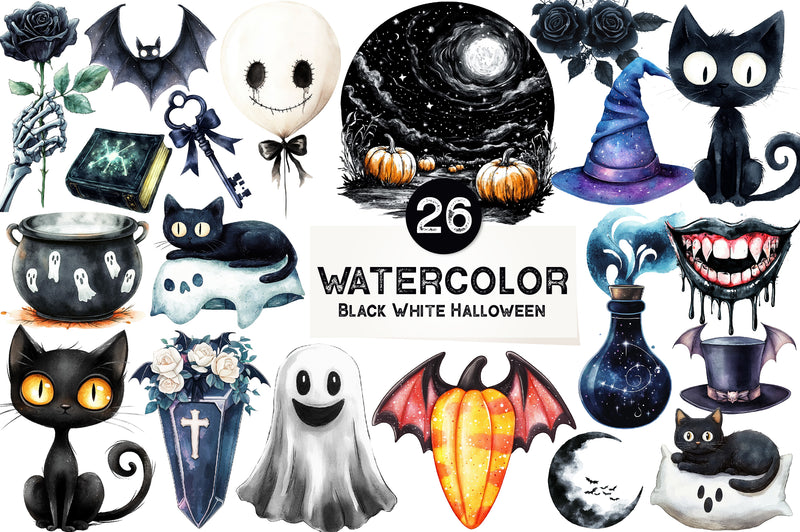 Black White Halloween Clipart Bundle - CraftNest - Digital Crafting and Art