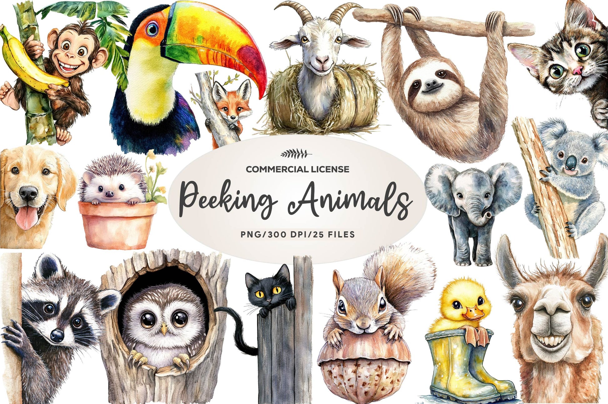 Quirky Animals Peeking Around Corner Clipart Bundle - CraftNest - Digital Crafting and Art