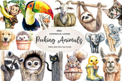 Quirky Animals Peeking Around Corner Clipart Bundle - CraftNest - Digital Crafting and Art
