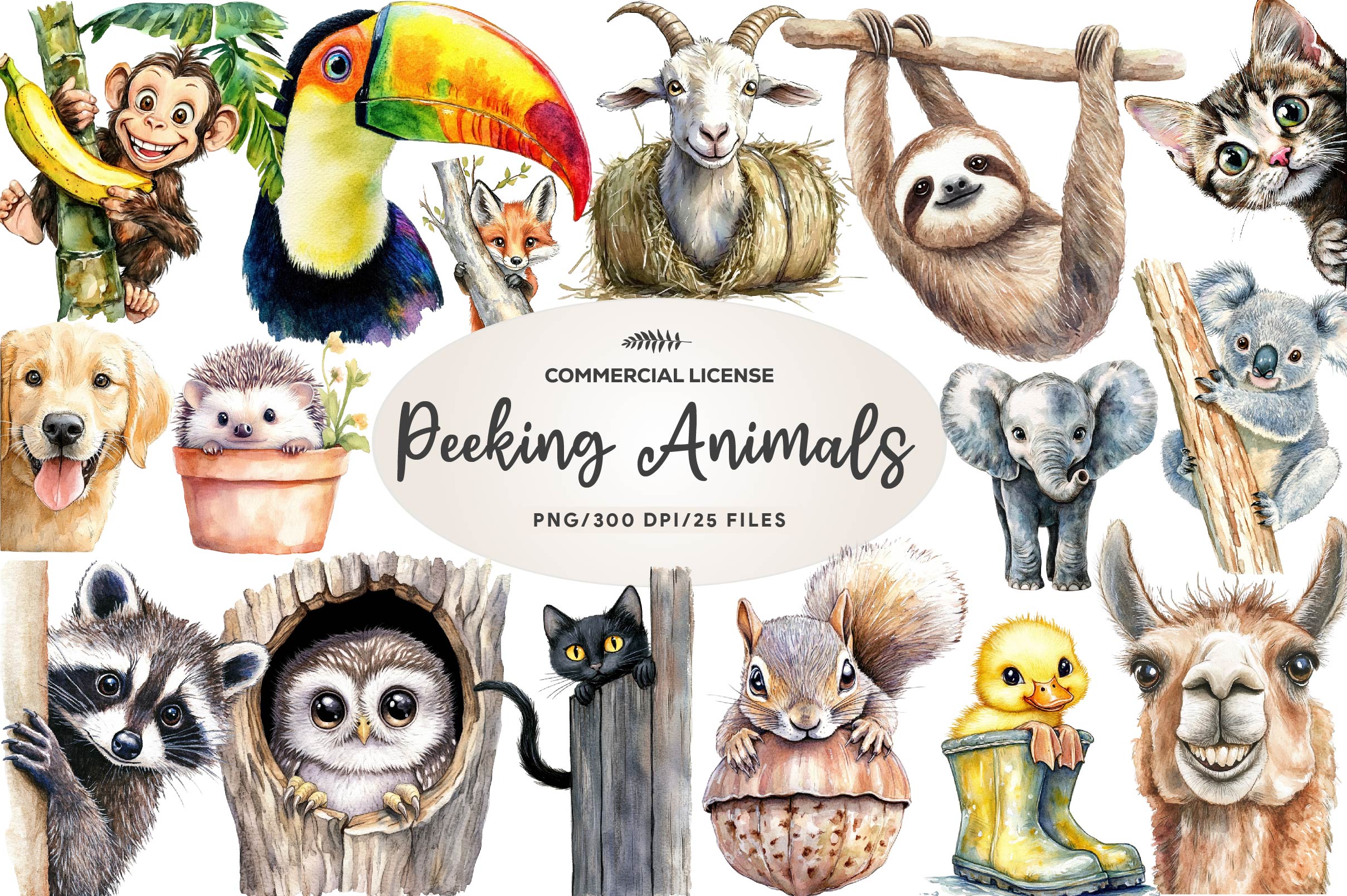 Quirky Animals Peeking Around Corner Clipart Bundle - CraftNest - Digital Crafting and Art