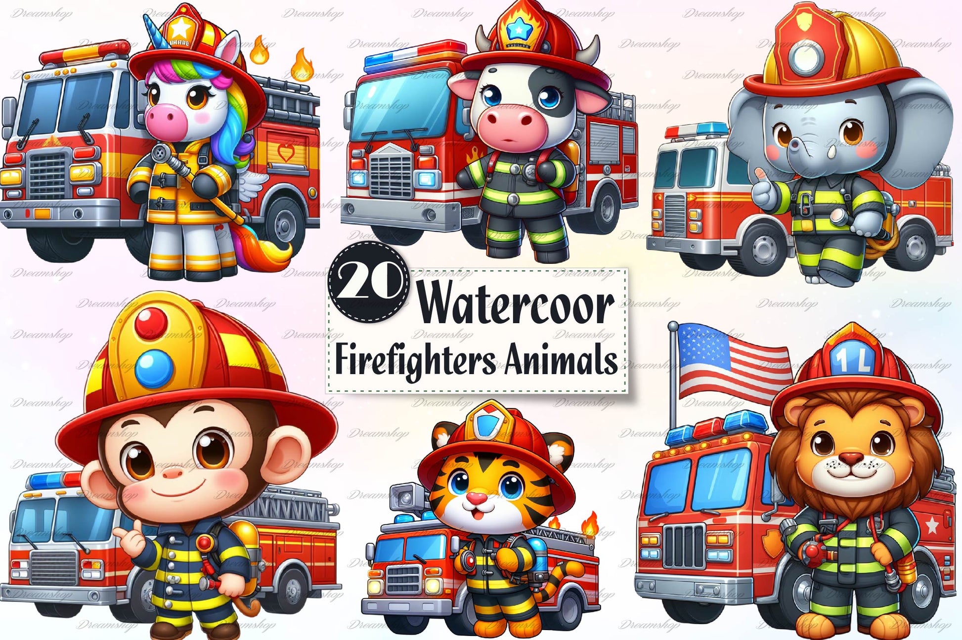 Cute Firefighters Animals Clipart Bundle - CraftNest - Digital Crafting and Art