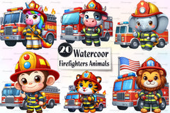 Cute Firefighters Animals Clipart Bundle - CraftNest - Digital Crafting and Art