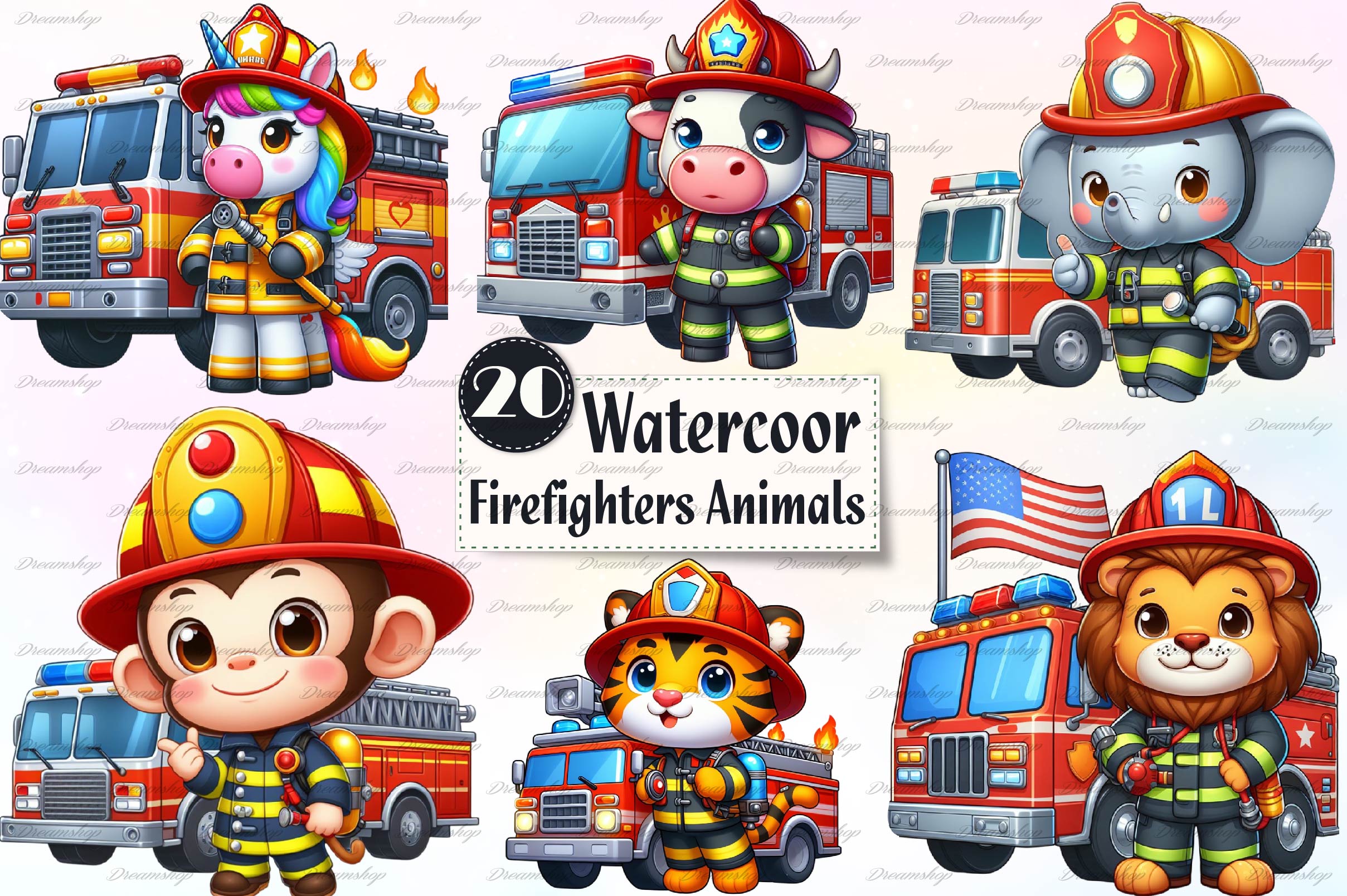 Cute Firefighters Animals Clipart Bundle - CraftNest - Digital Crafting and Art