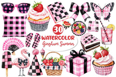 Black And Pink Gingham Summer Clipart Bundle - CraftNest - Digital Crafting and Art