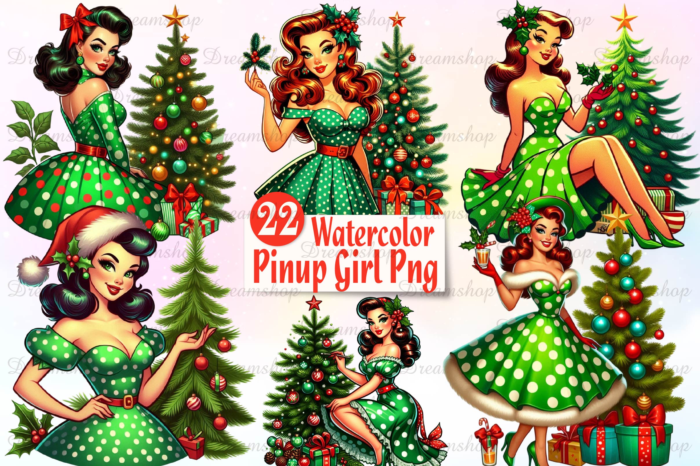 Vintage Christmas Pinup Girl Clipart Bundle 1 - CraftNest - Digital Crafting and Art