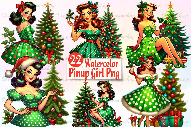 Vintage Christmas Pinup Girl Clipart Bundle 1 - CraftNest - Digital Crafting and Art