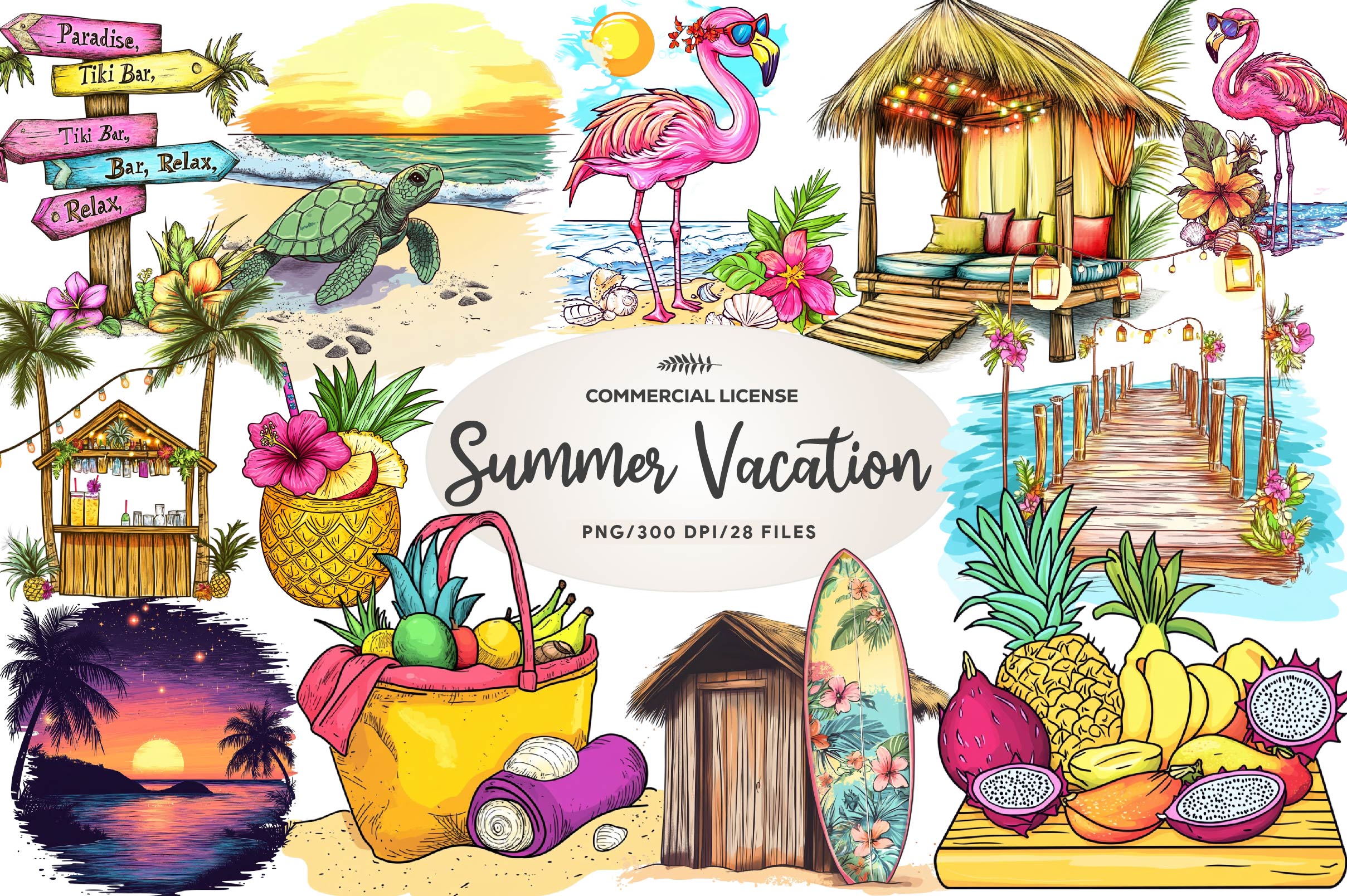 Tropical Summer Vacation Beach Vacation Clipart Bundle - CraftNest - Digital Crafting and Art