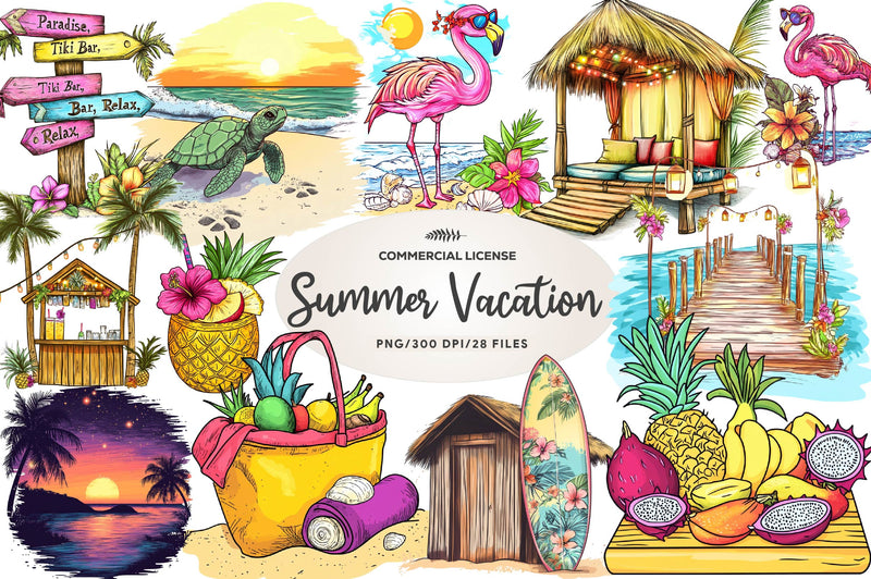 Tropical Summer Vacation Beach Vacation Clipart Bundle - CraftNest - Digital Crafting and Art