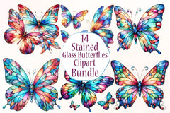 Stained Glass Butterflies Clipart Bundle 1 - CraftNest - Digital Crafting and Art