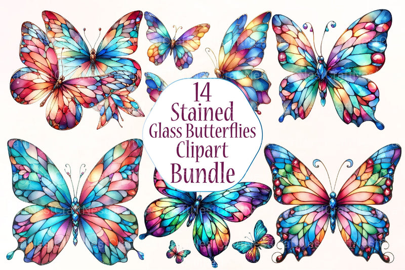 Stained Glass Butterflies Clipart Bundle 1 - CraftNest - Digital Crafting and Art