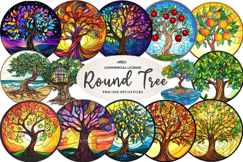 Round Stained Glass Tree Clipart Bundle - CraftNest - Digital Crafting and Art