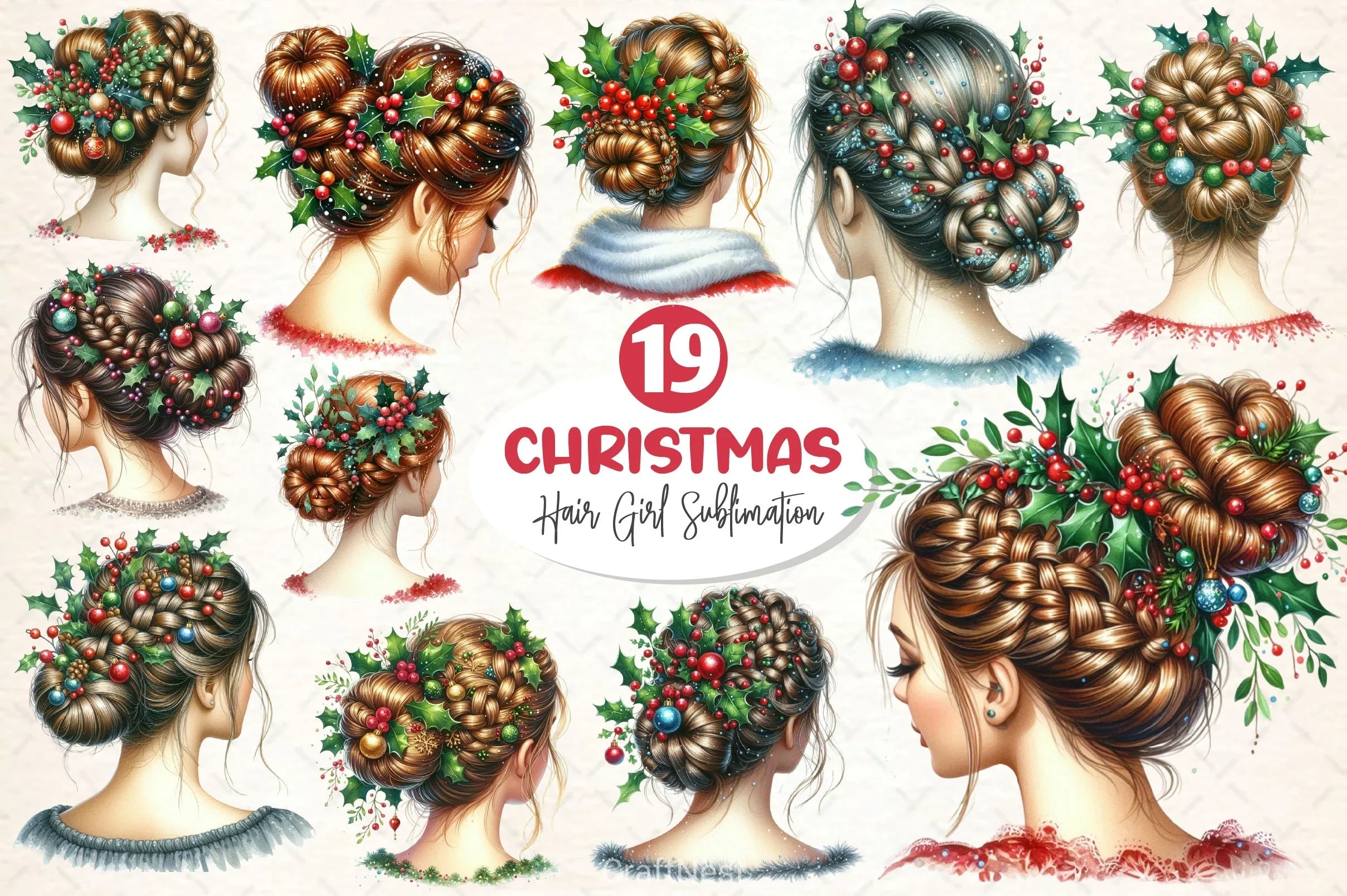 Hair Girl Christmas Clipart Bundle - CraftNest - Digital Crafting and Art