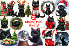 Black Cat Christmas Clipart Bundle - CraftNest - Digital Crafting and Art