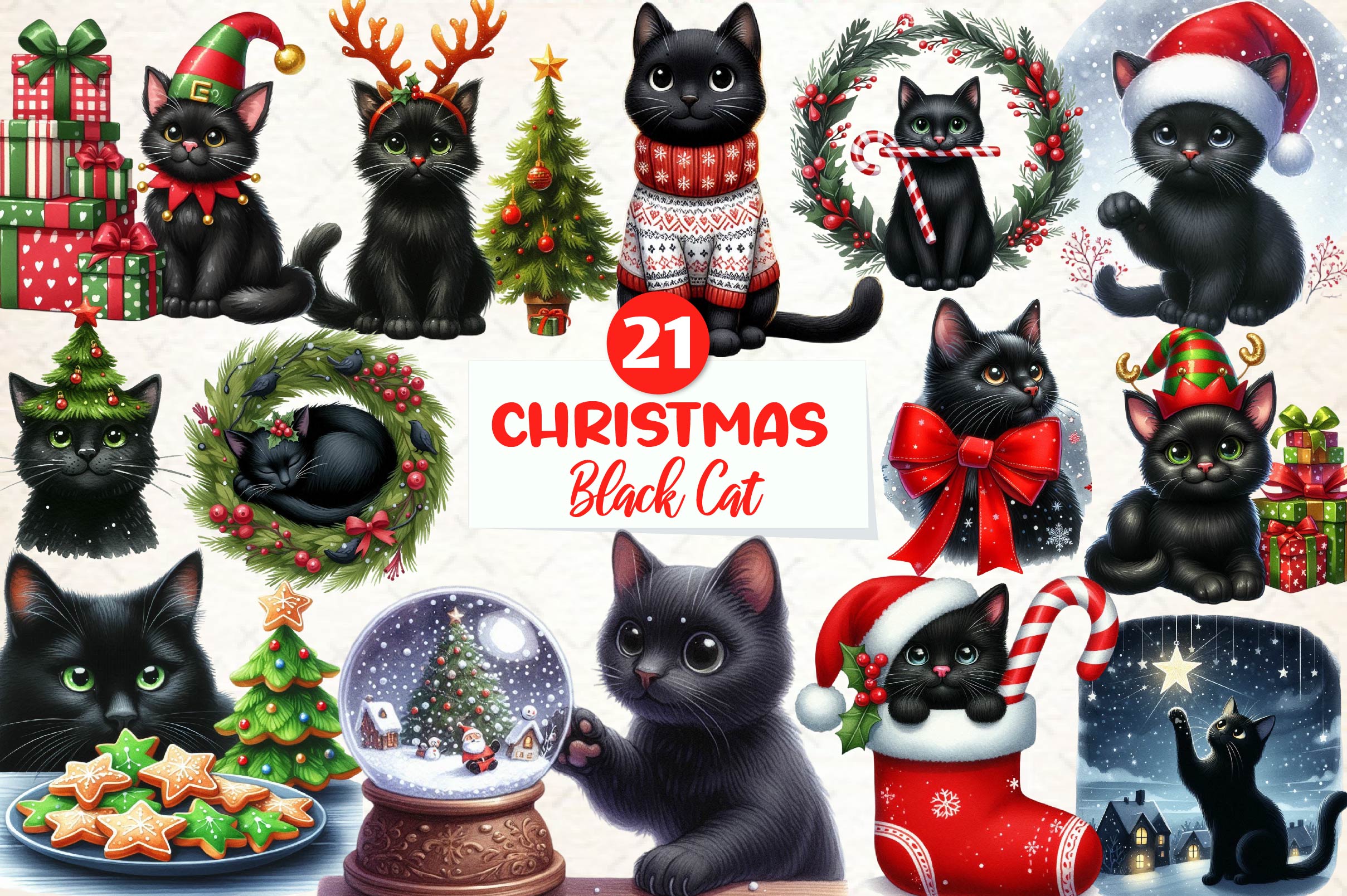Black Cat Christmas Clipart Bundle - CraftNest - Digital Crafting and Art