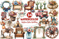 Western Boho Wedding Clipart Bundle 3 - CraftNest - Digital Crafting and Art