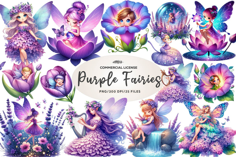 Magical Garden Purple Fairies Clipart Bundle 2 - CraftNest - Digital Crafting and Art
