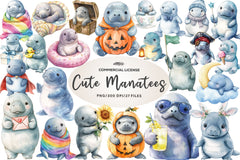 Cute Baby Manatees Clipart Bundle - CraftNest - Digital Crafting and Art