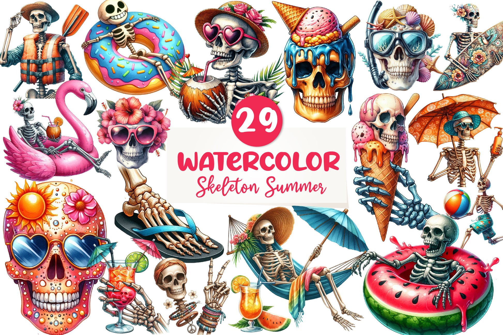 Skeleton Summer Clipart Bundle - CraftNest - Digital Crafting and Art