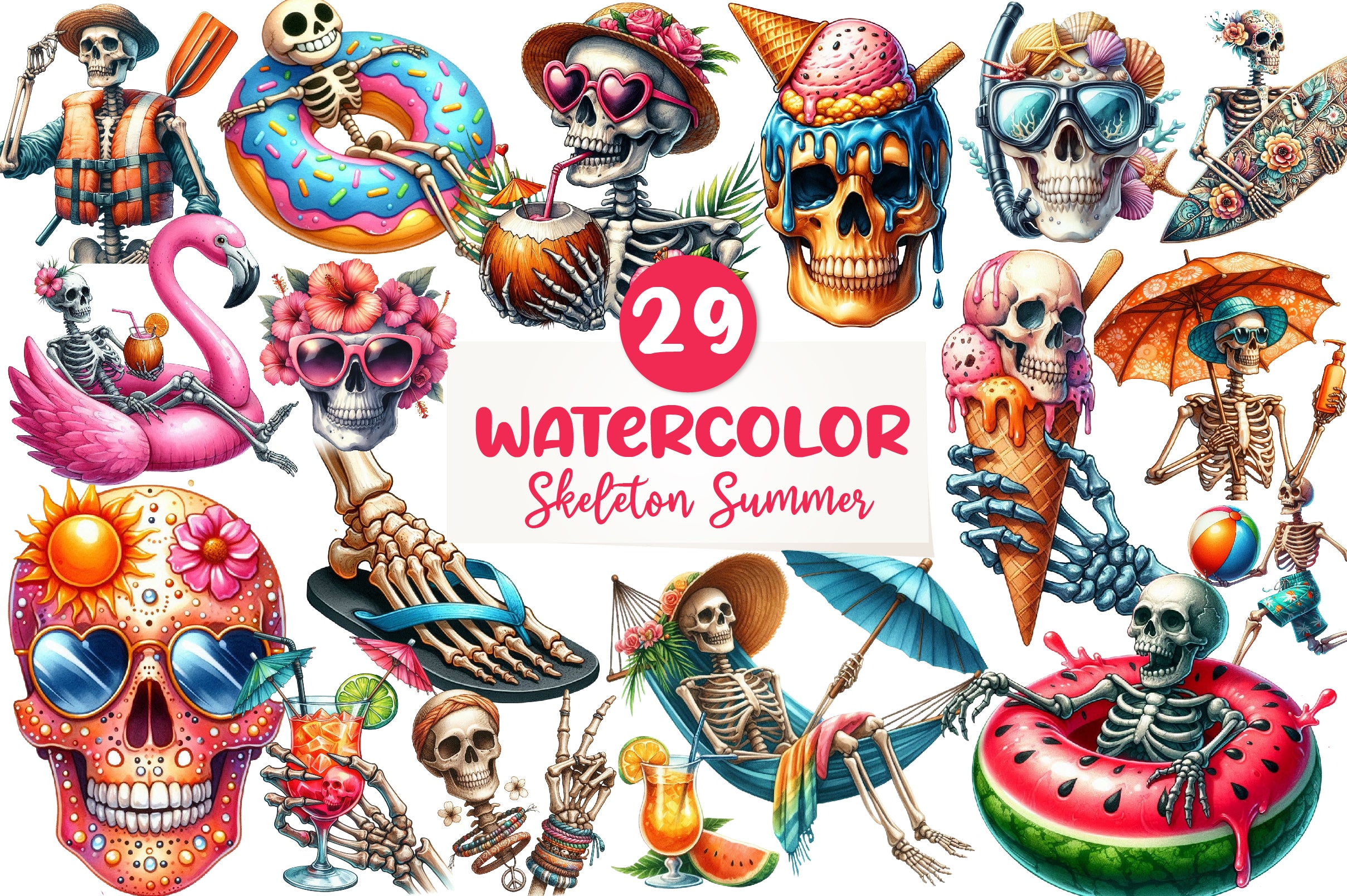 Skeleton Summer Clipart Bundle - CraftNest - Digital Crafting and Art