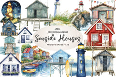 Seaside Houses And Lighthouses Clipart Bundle - CraftNest - Digital Crafting and Art