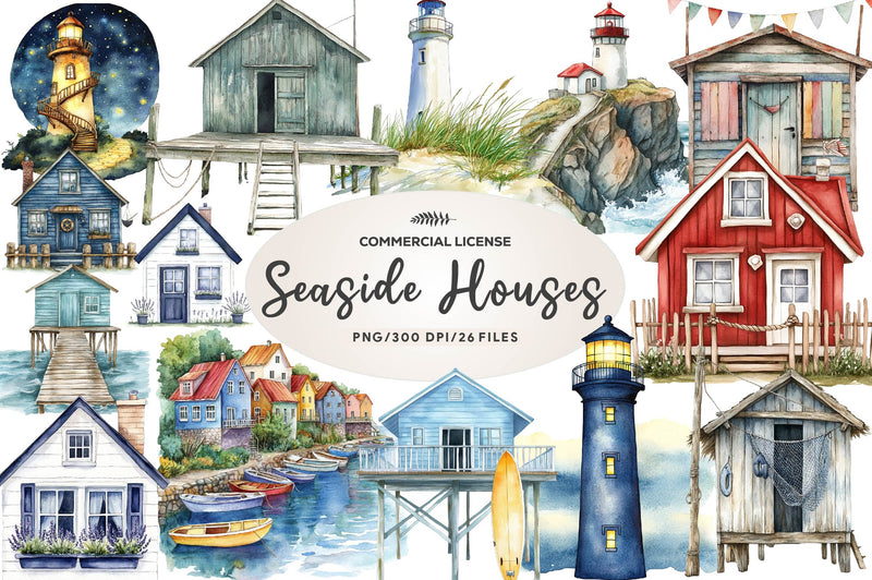 Seaside Houses And Lighthouses Clipart Bundle - CraftNest - Digital Crafting and Art