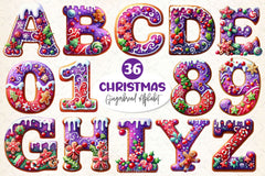 Purple Christmas Gingerbread Alphabet Clipart Bundle - CraftNest - Digital Crafting and Art