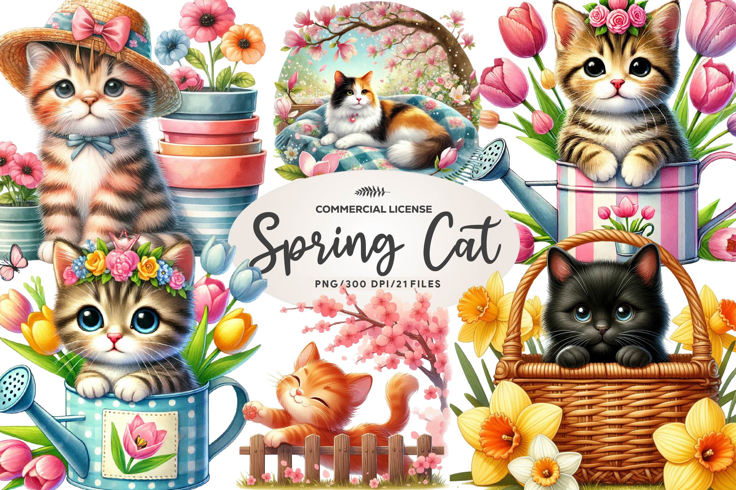 Spring Cat Clipart Bundle - CraftNest - Digital Crafting and Art